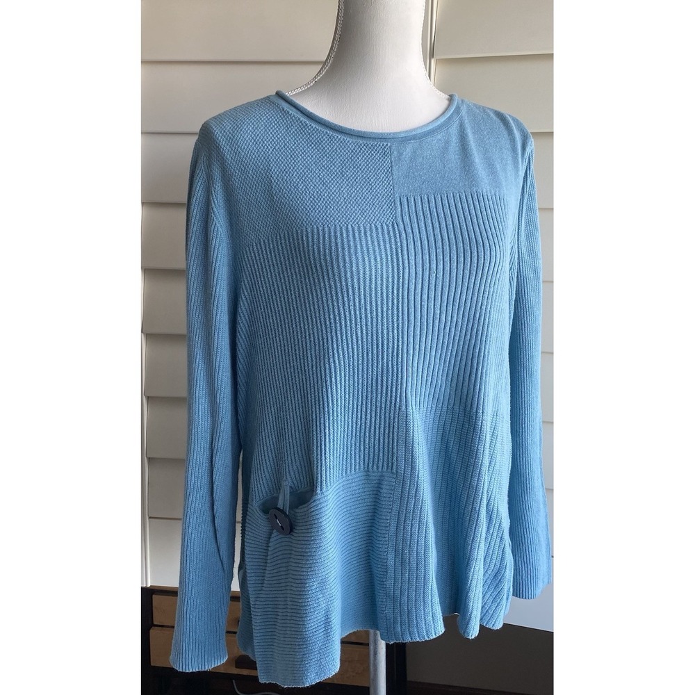 Habitat Textured Sweater Women XL Blue‎ Cotton Button  Pocket Artsy Lagenlook